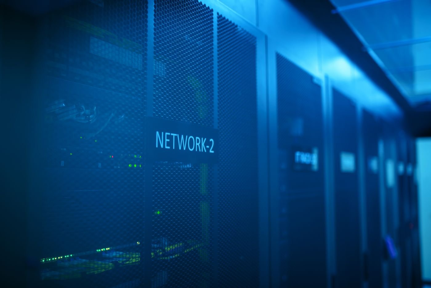 A network and server rack used for data storage and backup